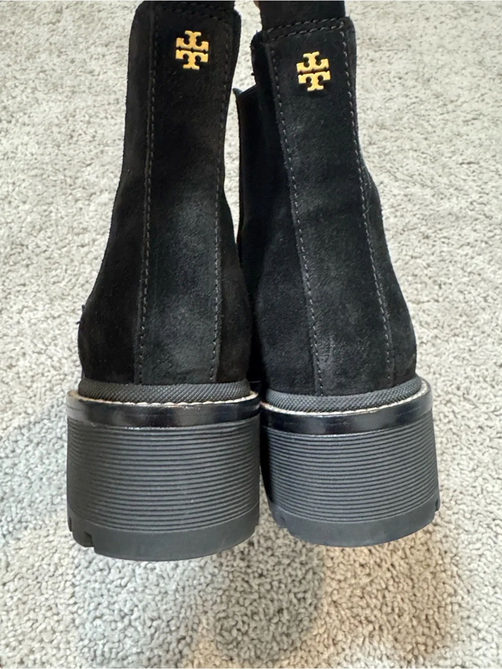 Tory Burch Black Suede Chelsea Lug Sole Boot